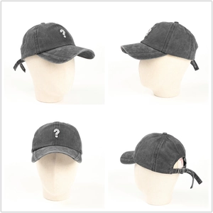 Berretto da baseball vintage in denim lavato grigio scuro con ricamo punto interrogativo