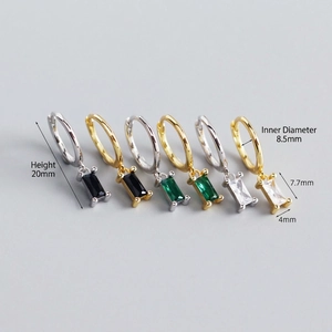 Minimalist 925 sterling silver rectangular zircon drop earrings in gold and silver plating