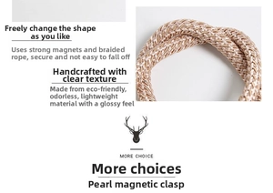 Detail of magnetic curtain tieback with woven rose gold rope and strong magnet buckle