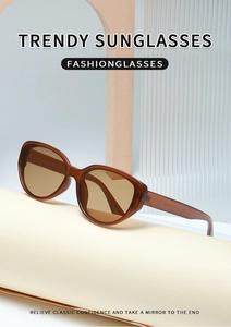 Macro shot of tortoiseshell cat-eye sunglasses on a modern geometric display