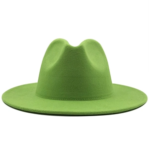 Classic green wool fedora hat with a flat wide brim and stylish creased crown
