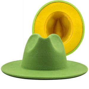 Woolen Fedora Hat Two Tone Wide Flat Brim Color Block Jazz Cap Stylish Fashion For Women Men Accessories