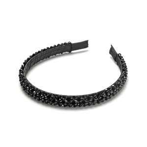 Elegant black beaded headband featuring four rows of sparkling luxury crystal beads