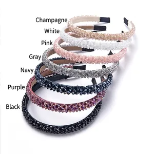 Luxurious four-row crystal beaded headbands in seven elegant colors for stylish hair decor