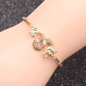 Golden dragon bracelet for men and women featuring vibrant multi-color zircon stones