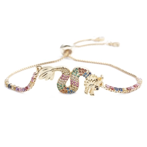 Golden dragon bracelet with colorful zircon micro-paving and adjustable chain link