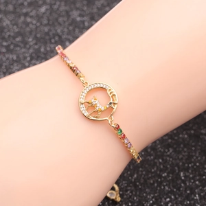 Rainbow cubic zirconia bracelet with a gold-plated reindeer charm and adjustable chain