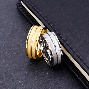 Minimalist titanium steel rings set in gold and silver with brushed texture finish