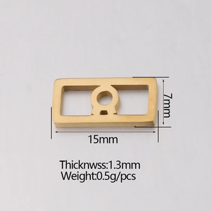 Detailed view of golden stainless steel hollow square pendant with 15x7mm dimensions