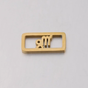 Detailed view of a gold stainless steel rectangular Virgo zodiac pendant charm