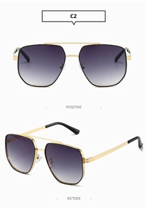 Detailansicht der goldenen quadratischen Pilotenbrille mit Doppelsteg und C2 Verlaufsglas
