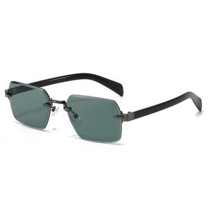 Lunettes de soleil sans monture polygonales pour hommes avec verres foncés et monture métal