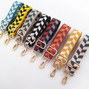 Selection of 8 colorful chevron patterned adjustable wide straps with gold metal hooks