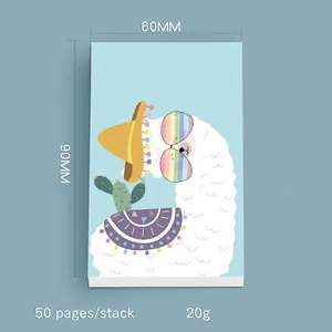 Cute alpaca memo pad with light blue cover, 50 sheets, 60x90mm size for office use