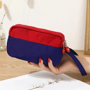 Nylon Triple Zipper Coin Purse Large Capacity Phone Pouch With Wrist Strap Water Resistant Street Style