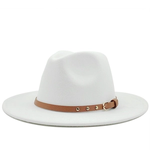 Classic Fedora Hat Woolen Felt Wide Brim Jazz Cap With Riveted Leather Band For Men Women Vintage British Style
