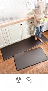 Thick brown PU leather kitchen mat set with non-slip texture for water and oil protection