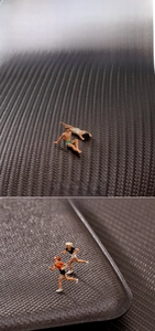 Macro shot of non-slip thick PU kitchen mat showing woven texture and grip surface