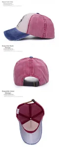 Detailed views of washed cotton baseball cap with five-star patch and leather back strap