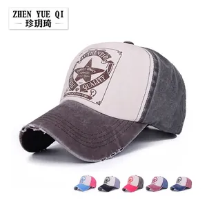 Distressed Washed Cotton Baseball Cap Retro Patchwork Star Print Adjustable Trucker Hat For Men Women Outdoor Fashion
