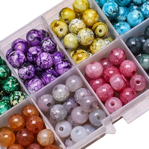 DIY colorful marble texture crystal bead set in a transparent 10-grid storage box