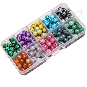 DIY colorful 8mm crackle glass bead set in 10-grid transparent storage box for jewelry