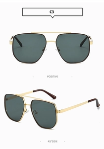 Detailansicht der Pilotenbrille mit Goldfassung und grünen Gläsern in zwei Perspektiven