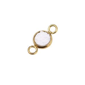 Gold vacuum-plated stainless steel 6mm round connector with textured white inlay for DIY