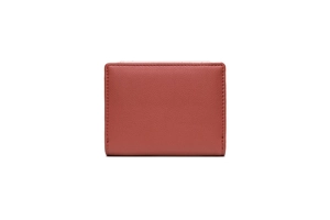 Detailed view of red PU leather wallet with litchi texture and precise stitching detail