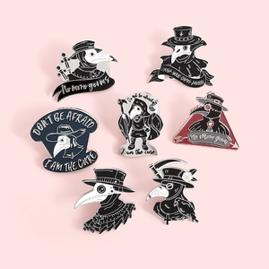 Plague doctor enamel pins set with 7 unique creative raven mask designs on metal badges