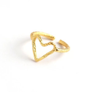 Handcrafted gold S925 sterling silver open heart ring with unique tin foil texture finish