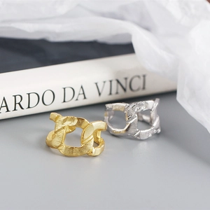 S925 sterling silver chain link rings in gold and silver with foil texture finish