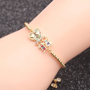 Bracelet À Charme Cœur Garçon Fille En Cuivre Zircon Coloré Micro Pavé Chaîne Réglable Bijoux Cadeau Pour Couples