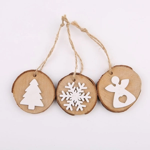 Set of 3 rustic wooden Christmas ornaments featuring snowflake, tree and angel designs