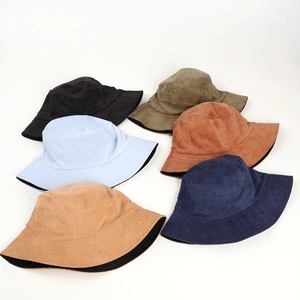 Corduroy reversible bucket hat for women in six solid colors with textured flat top design
