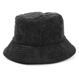 Black corduroy bucket hat with minimalist flat top design for autumn and winter