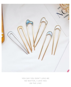 Detailed set of 6 U-shaped metal hair pins with minimalist silver and gold finishes
