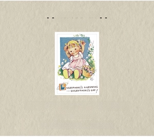 Detail of vintage girl and floral patterns on translucent tracing paper for scrapbooking