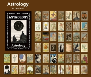 Detail of vintage astrology stickers with moon and star designs for DIY scrapbooking