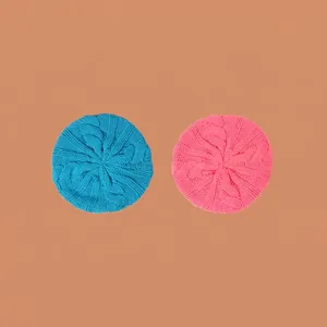 Chic knit cable beret hats for girls in bright blue and pink, cozy autumn winter accessory