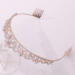 Luxurious gold bridal tiara with clear crystals and hair combs for wedding accessories