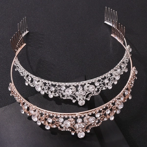Luxurious bridal tiaras in silver and rose gold finishes with crystal rhinestones