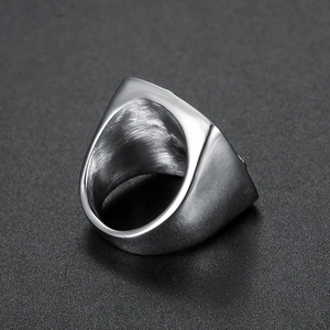 Vintage stainless steel viking compass signet ring for men with polished silver finish