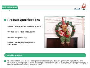 Detail view of 42x33cm Christmas reindeer wreath with rattan ring and Welcome banner