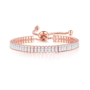 Elegant rose gold adjustable bracelet featuring rectangular clear zircon gemstones