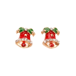 Kerstbel oorknopjes in rood en groen emaille met fonkelende strass-steentjes