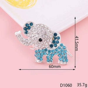 Detailed view of crystal elephant brooch with 60mm size and 35.7g weight specifications