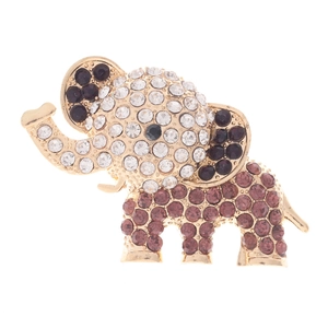 Vintage elephant alloy brooch with gold plating and purple rhinestone inlay for DIY crafts