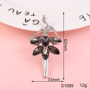 Detail view of ballet dancer alloy charm with grey marquise crystals and size data