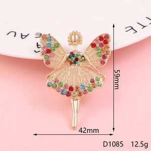 Detail view of gold ballet girl charm with dimensions 59x42mm and colorful rhinestones